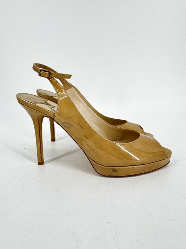 JIMMY CHOO Size 39 Nude Patent Leather Heels