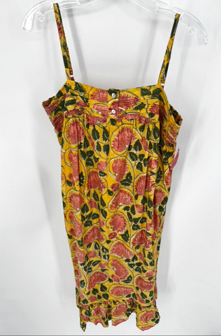THE FOX AND THE MERMAID Size L Yellow Floral Print Sleeveless Dress