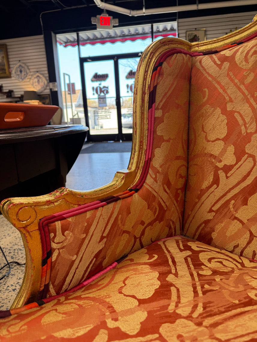 Gold & Salmon Wood & Upholstered Tassel Louis XVI Chair