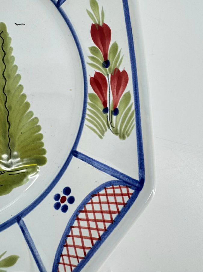 QUIMPER Green & Blue Woman in Field Decorative Plate