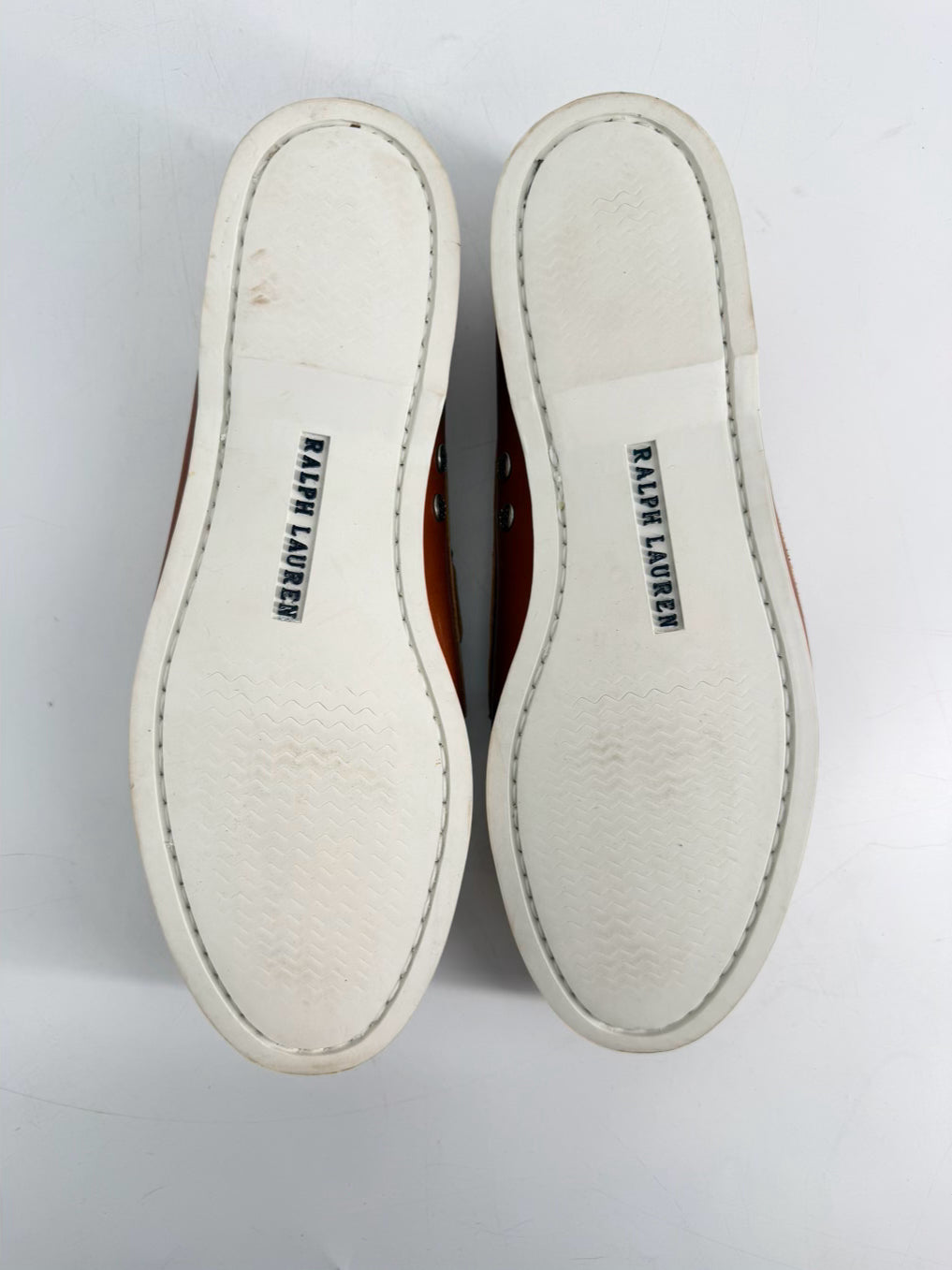 RALPH LAUREN Size 10 Cognac & White Leather Boat Shoes