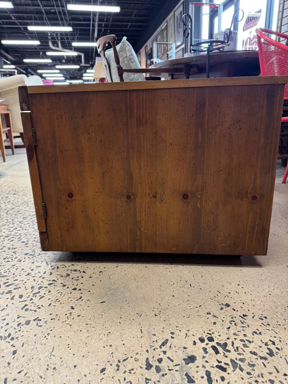 Wood Chevron Mid Century 2-Door Coffee Table