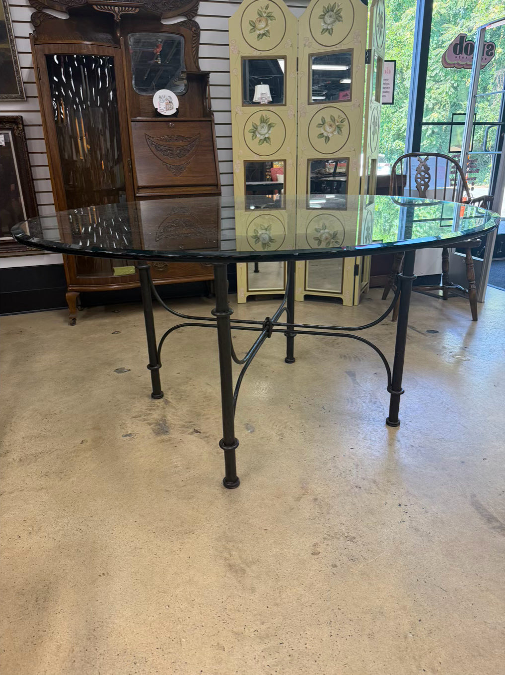 Black & Clear Wrought Iron & Glass Dinning Table