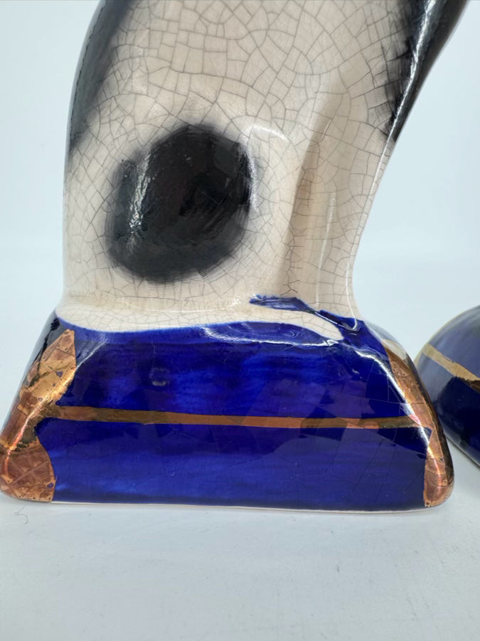 Black, White & Blue Ceramic Staffordshire Pair of Cat Figurines