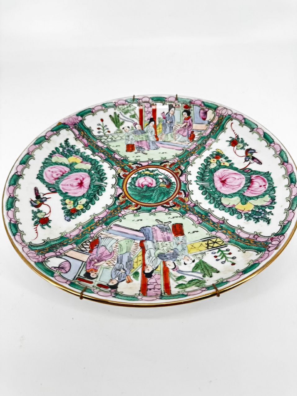 Pink & Green Rose Medallion Decorative Plate w/ Hanger