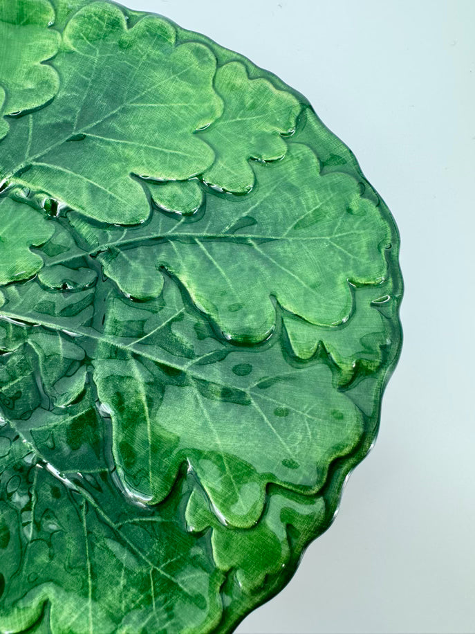 VIETRI Green Oak Leaf Design Oval Platter