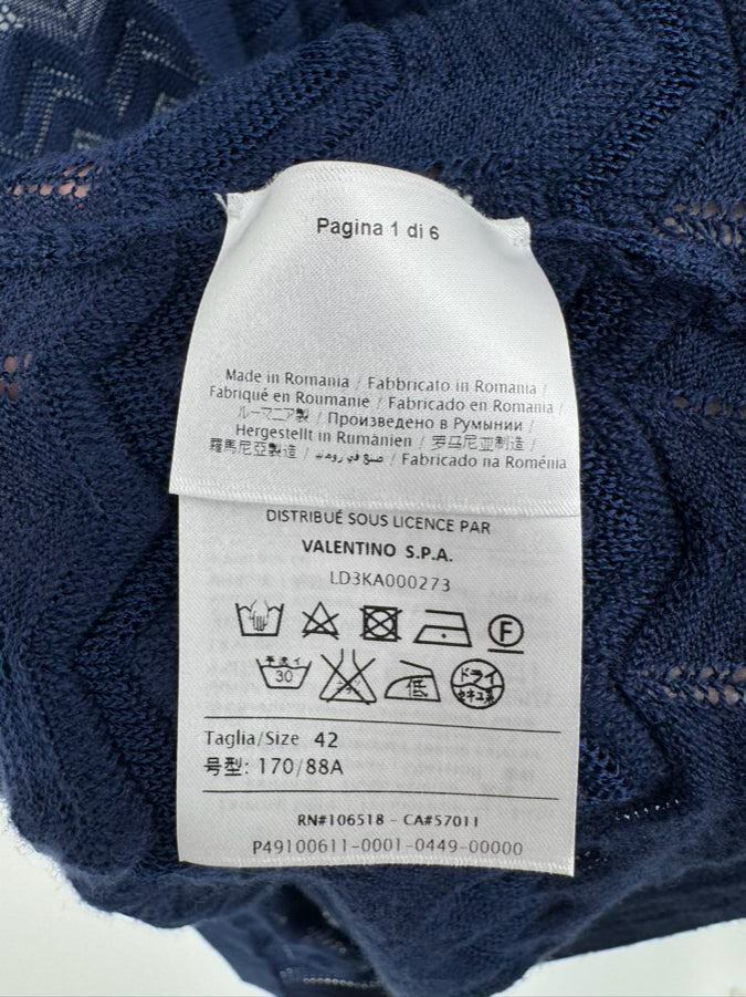 MISSONI Size 42 Navy Zig Zag Knit Cardigan