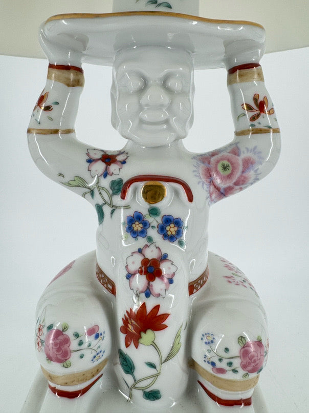 Pink & Green Man on Gold Base Porcelain Lamp