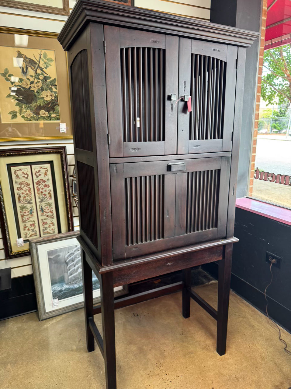 Dark Wood Cabinet w/ Dropdown Desk