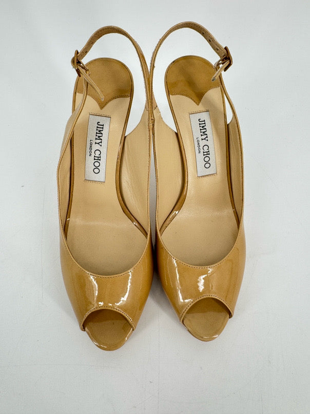 JIMMY CHOO Size 39 Nude Patent Leather Heels