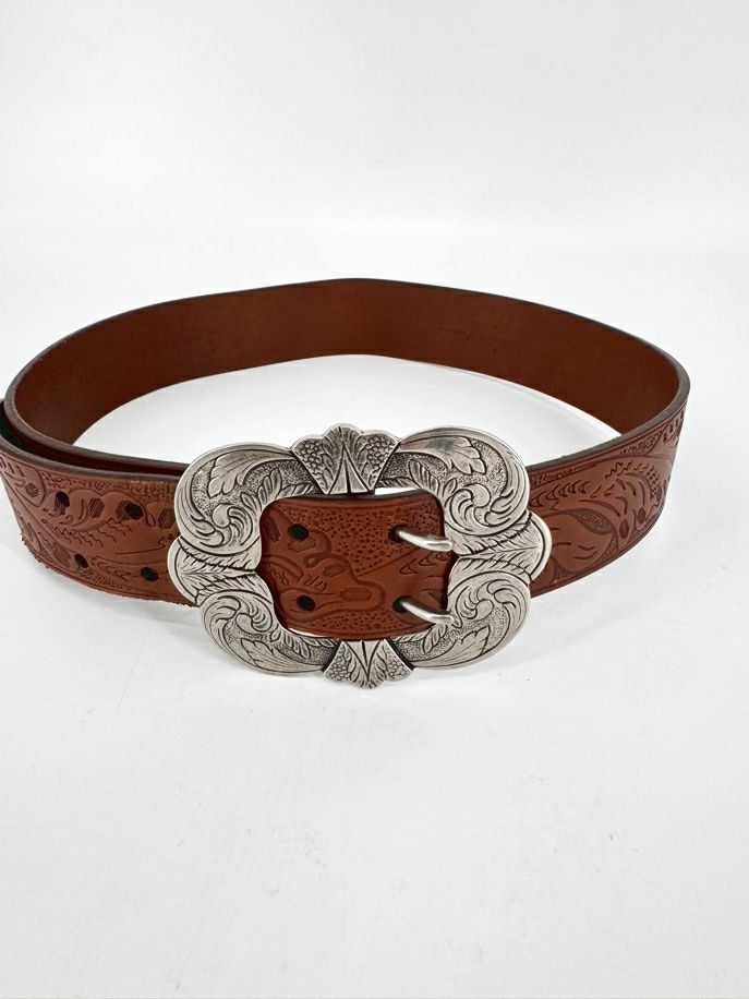 RALPH LAUREN Size M Brown Embossed Leather Western Style Belt NWT