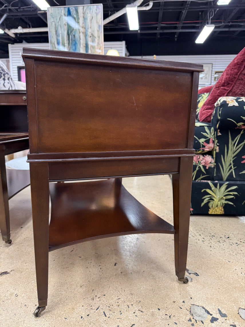 Wood Leather-Top 2-Tier Pair of End Tables