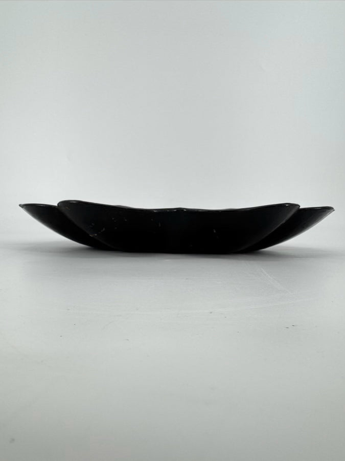 VINTAGE Black Paper Mache Scalloped Tray