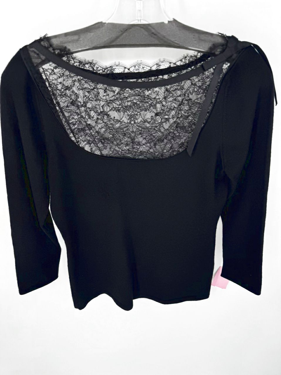 HEIDI WEISEL Size M Black Cashmere Silk Lace Detail Sweater