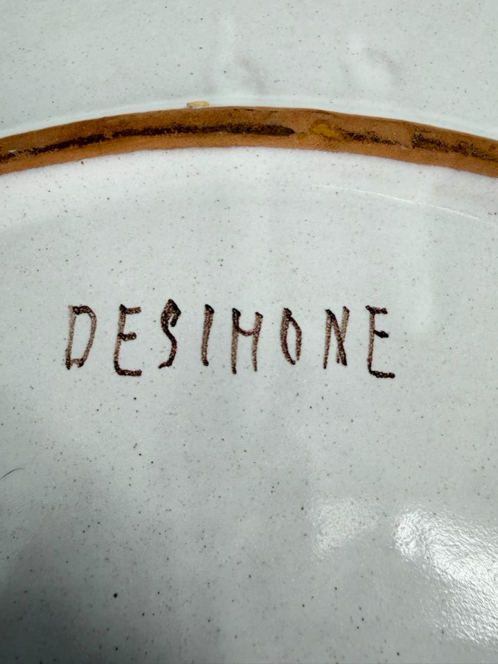 DESIMONE Red, Green & Gold Pottery Fish Platter