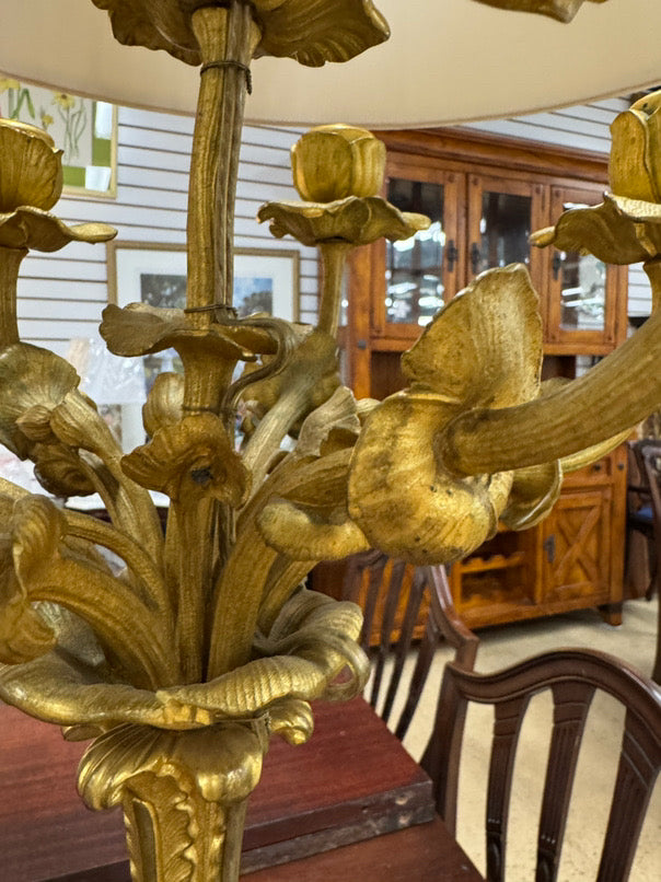 Gold Metal Neoclassical Floral 6-Arm Design Pair of Lamps