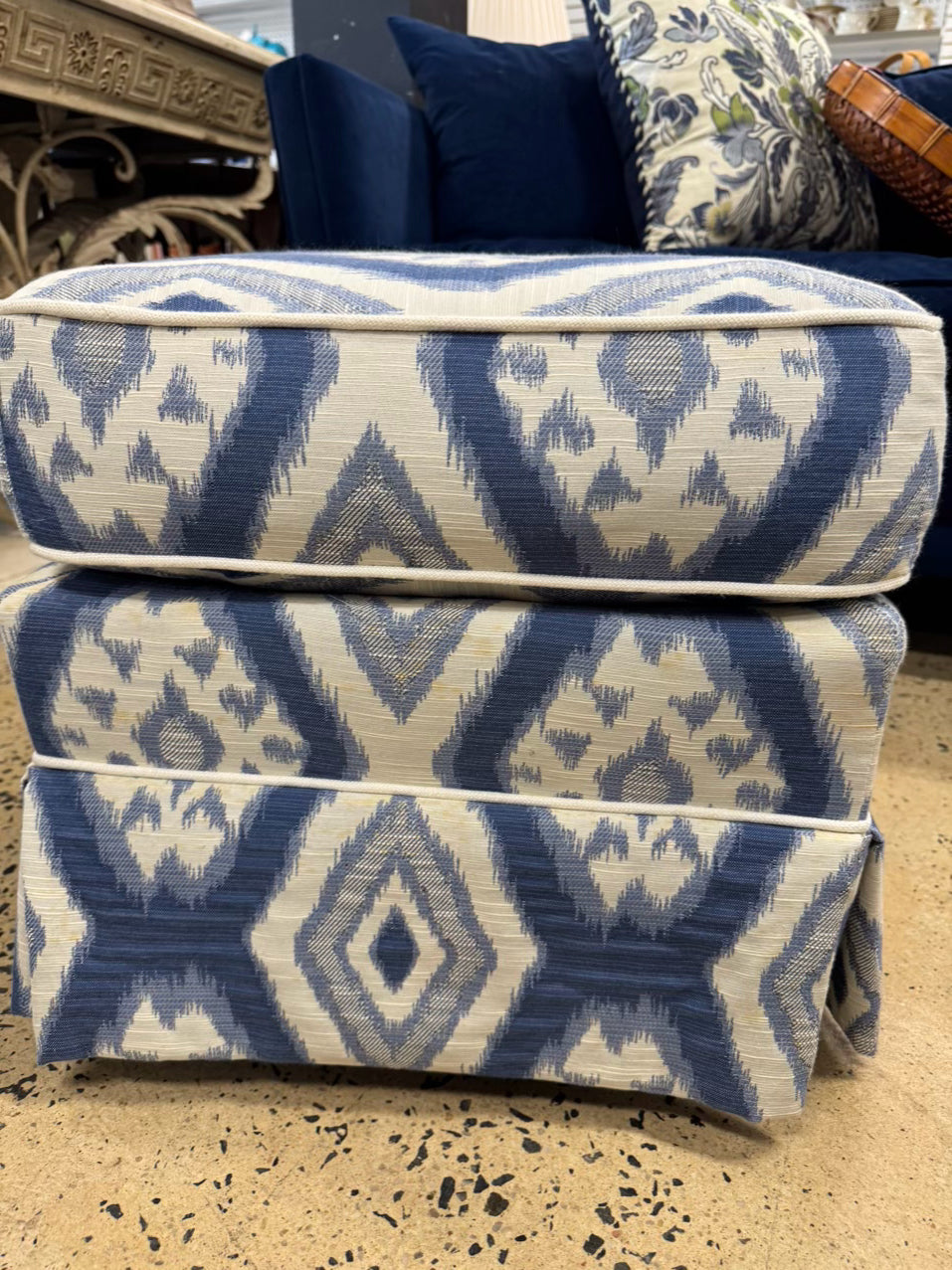 Blue & White Geometric Club Chair & Ottoman