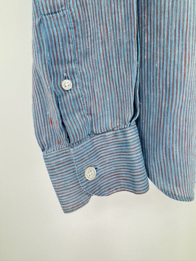 ARMANI COLLEZIONI Size L Aqua Stripe Long Sleeve Shirt