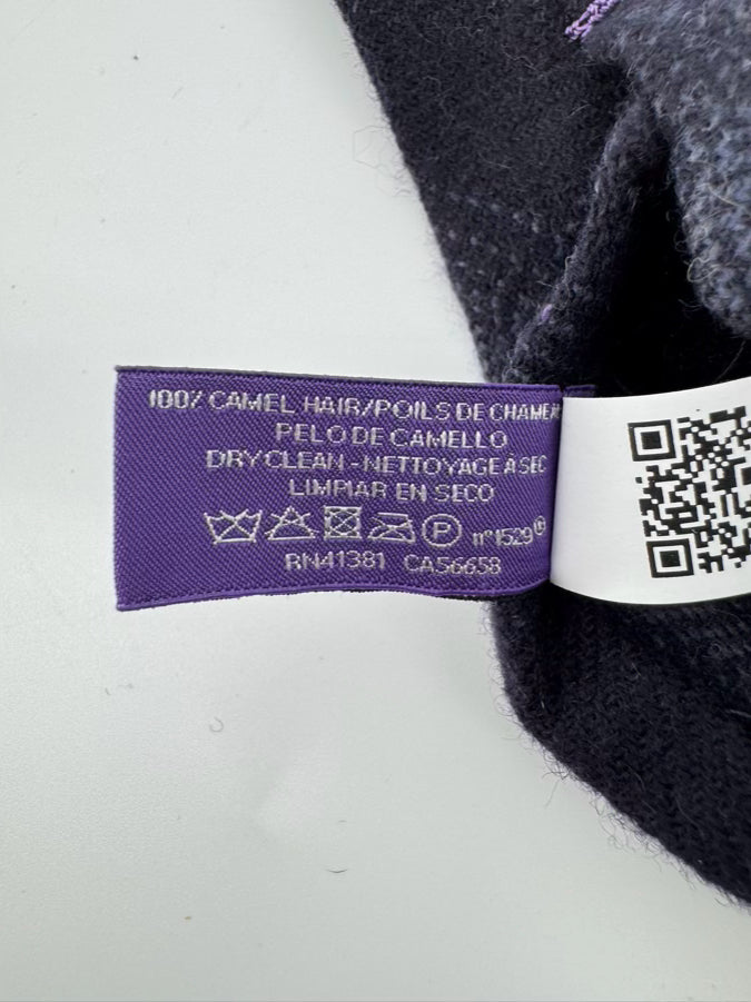RALPH LAUREN PURPLE LABEL Navy Plaid Camel Hair Tie NWT