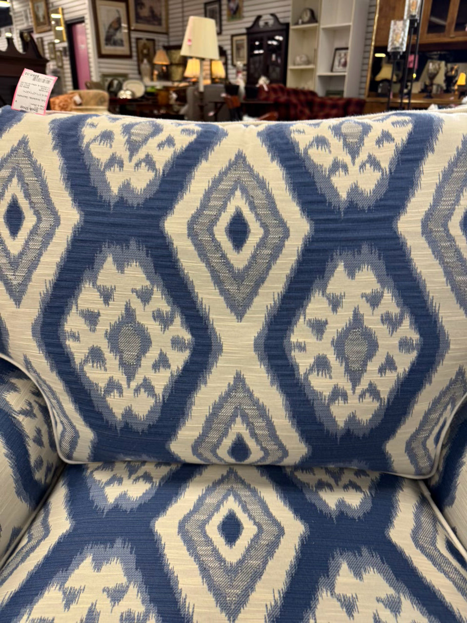 Blue & White Geometric Club Chair & Ottoman