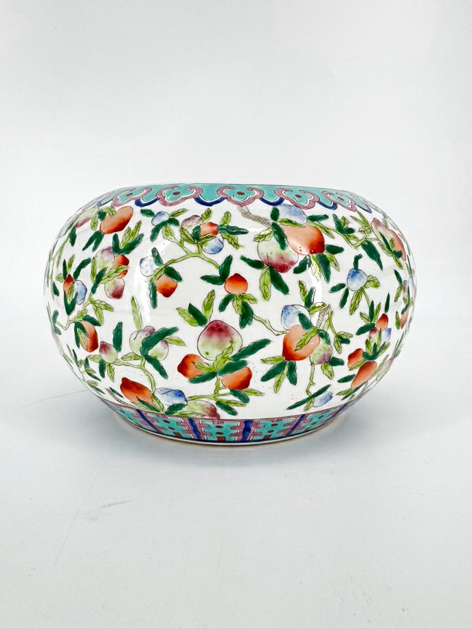 Aqua, Green & Pink Peaches Porcelain Famille Rose Cachepot