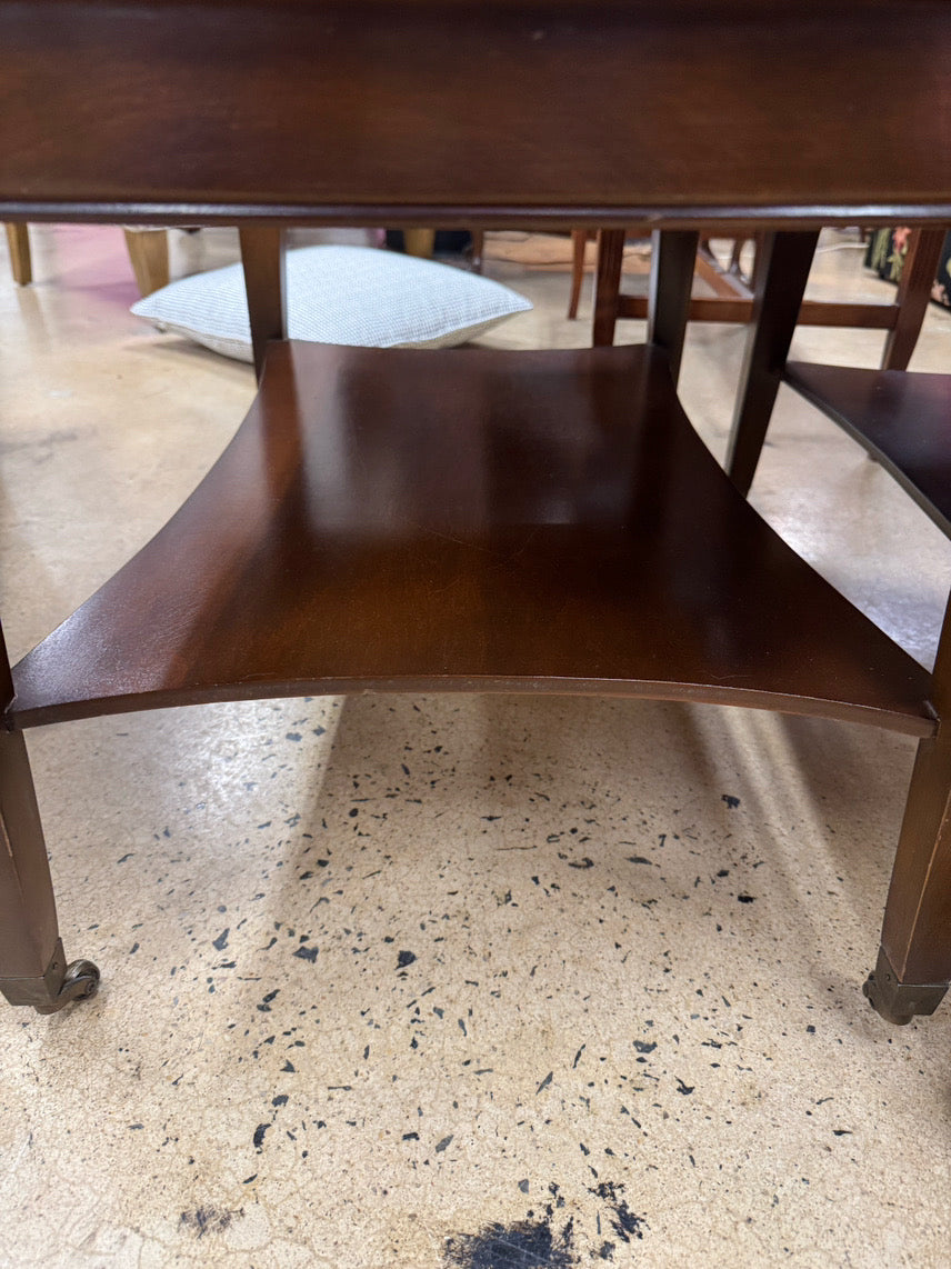 Wood Leather-Top 2-Tier Pair of End Tables
