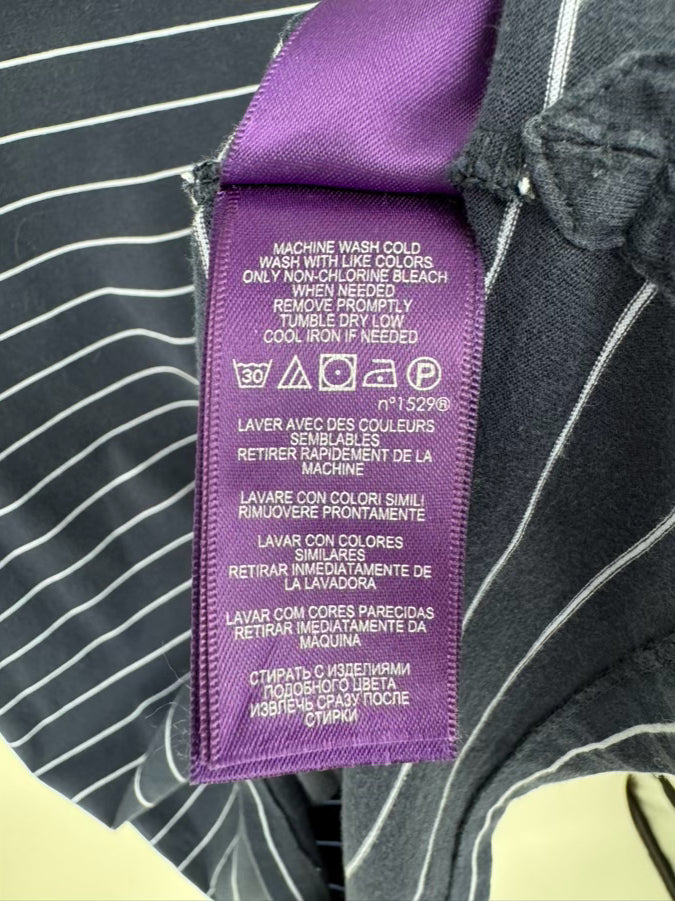 RALPH LAUREN PURPLE LABEL Size XL Blue & White Stripe Short Sleeve Shirt