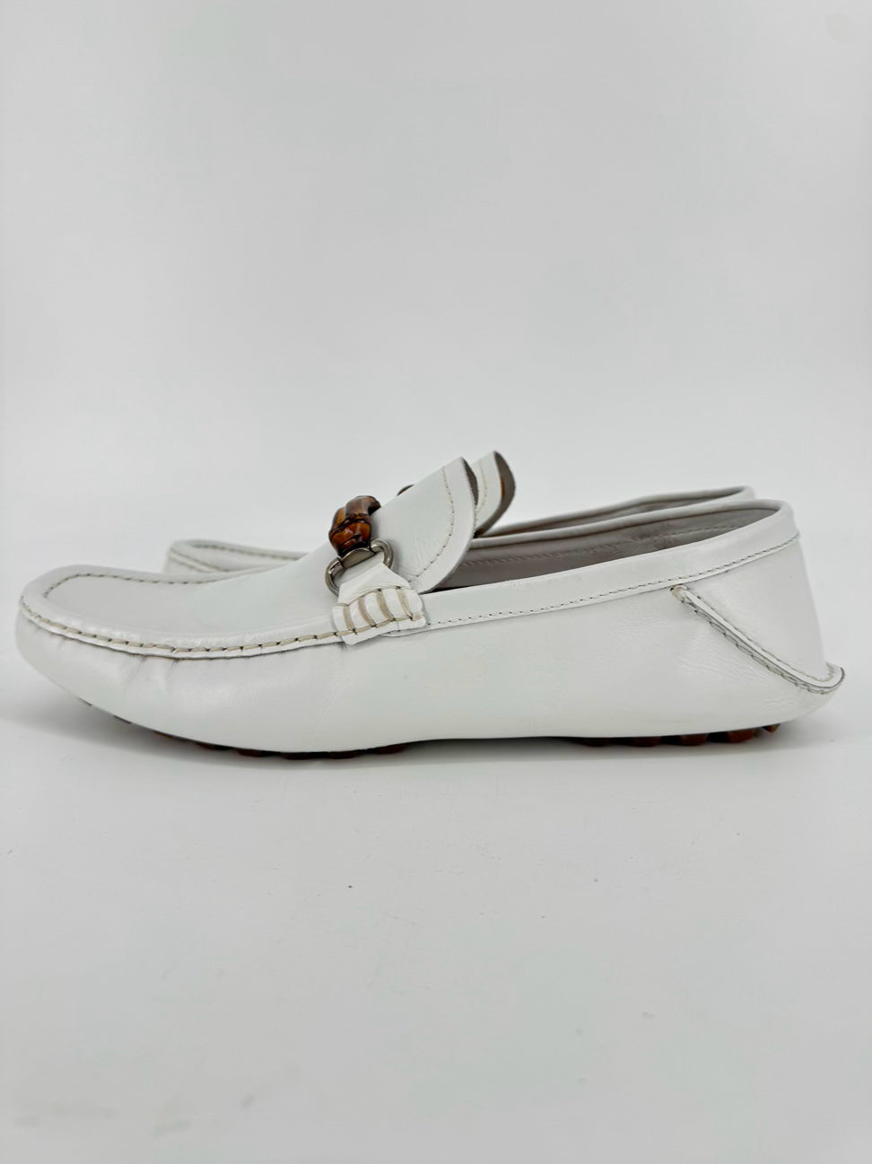 GUCCI Size 10 Cream Leather Horsebit Accejt Loafers