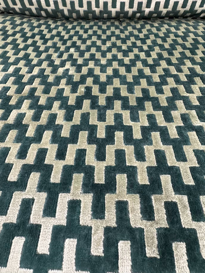 Wood Green Geometric Upholstered Pair of Chairs w/ Ottoman