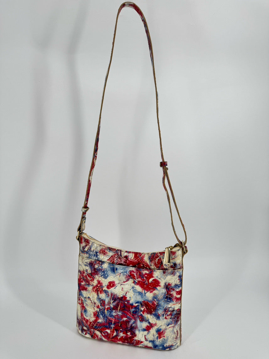 BRAHMIN Blue, Red & White Embossed Leather Crossbody Bag
