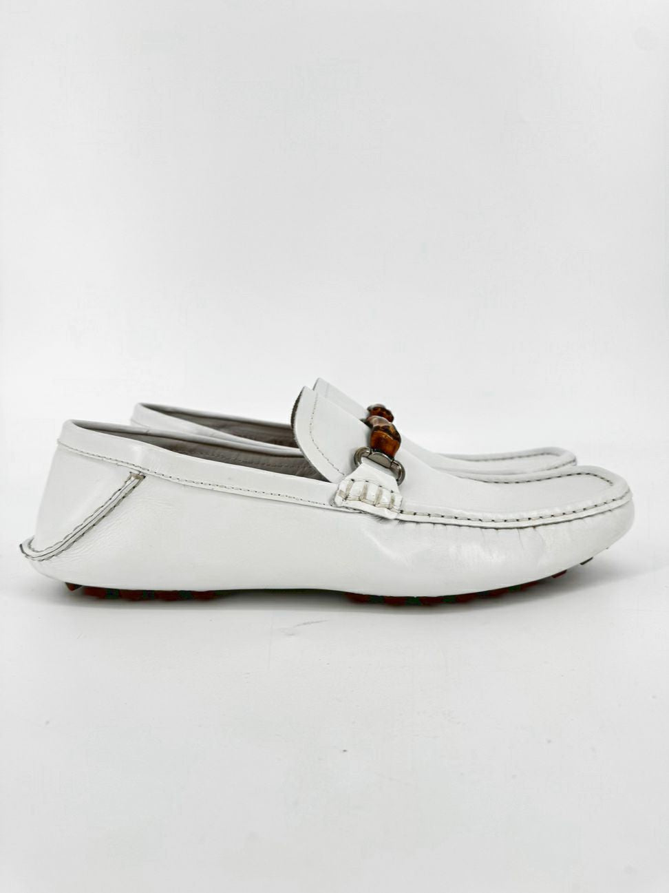 GUCCI Size 10 Cream Leather Horsebit Accejt Loafers