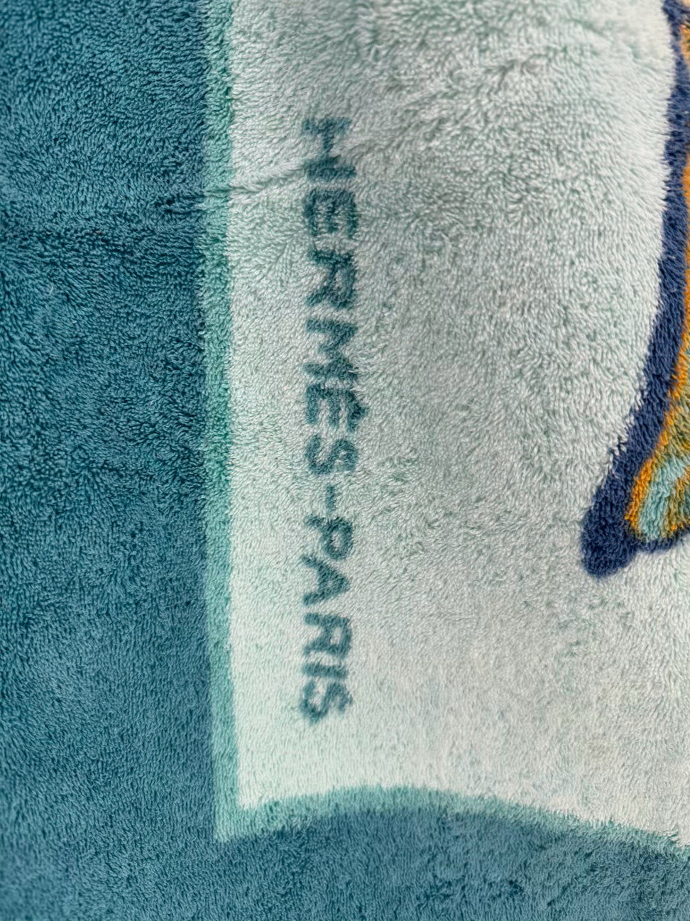 HERMES Blue & Tan Shell Beach Towel