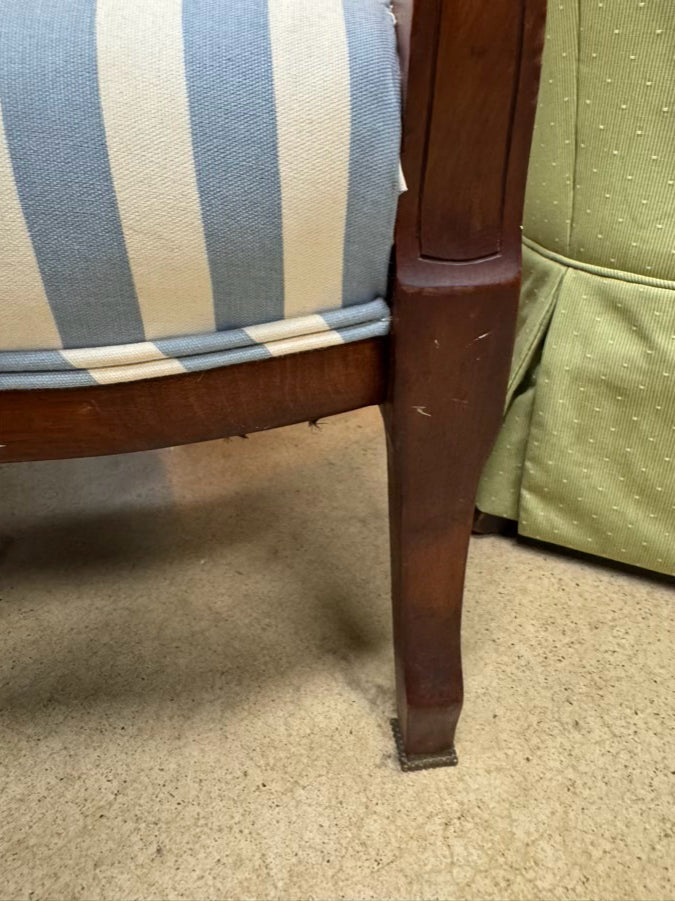 ANTIQUE Wood & Blue & White Stripe Upholstery Victorian Love Seat