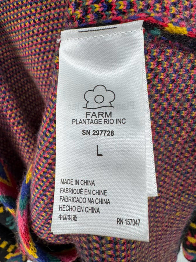 FARM RIO Size L Black & Multi-Color Knit Belted Cardigan