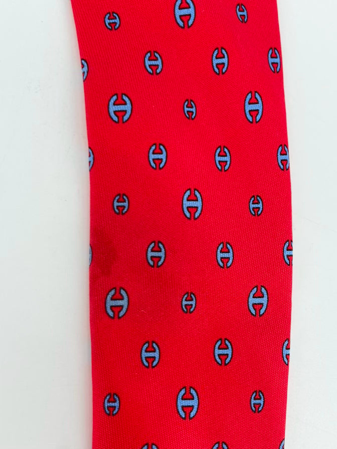 HERMES Red & Blue H Logo Tie