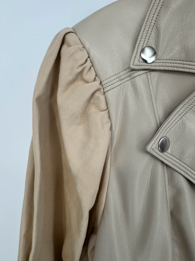 MELISSA NEPTON Size L Beige Faux Leather Clover Jacket