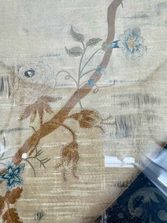 VINTAGE Silk Needlework in Antique Wood Frame