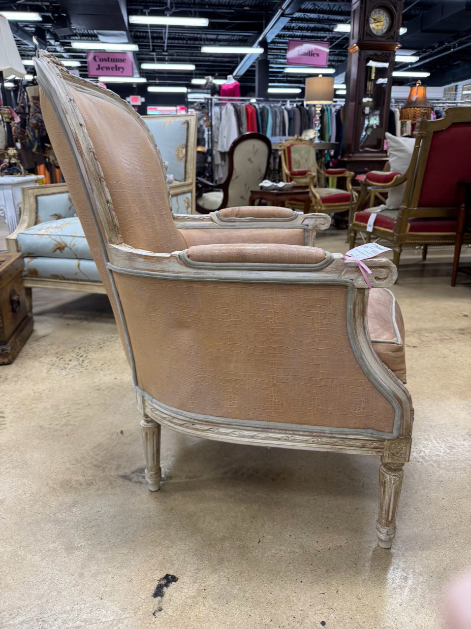 Salmon Leather-Look French Chair