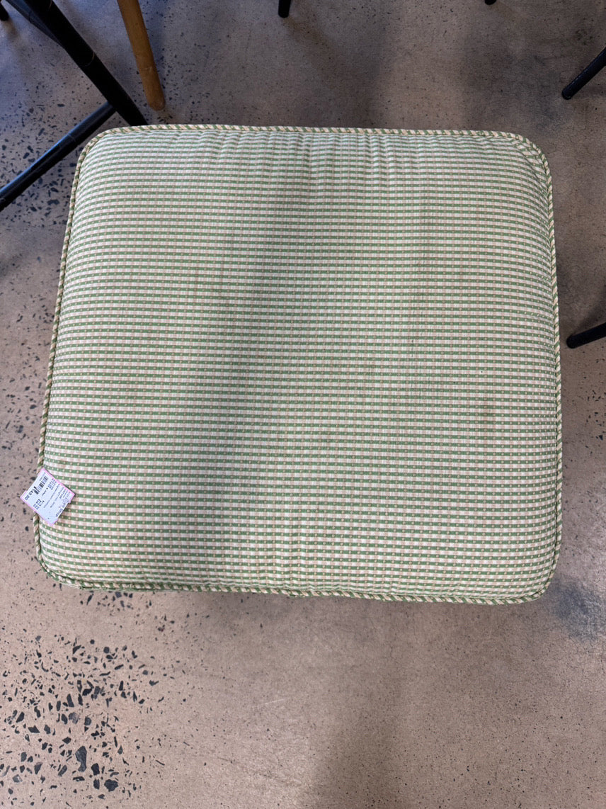 VINTAGE White & Green Wrought Iron Check Upholstered Ottoman