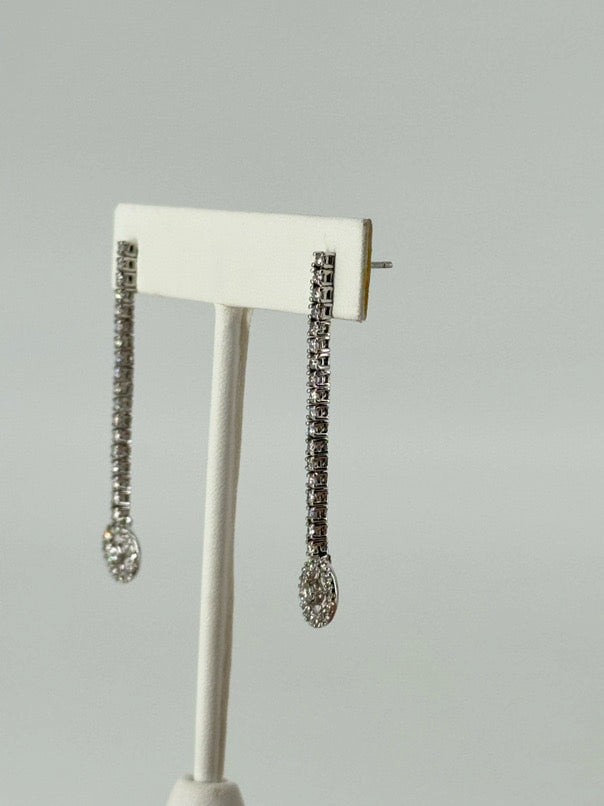 14K White Gold Diamond Dangle Earrings