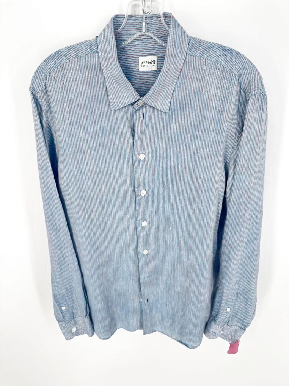 ARMANI COLLEZIONI Size L Aqua Stripe Long Sleeve Shirt