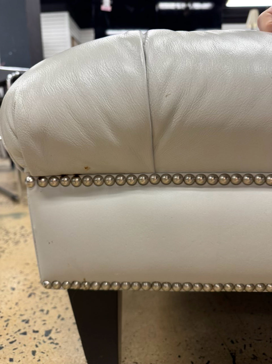Gray Leather Look Tufted Ottoman