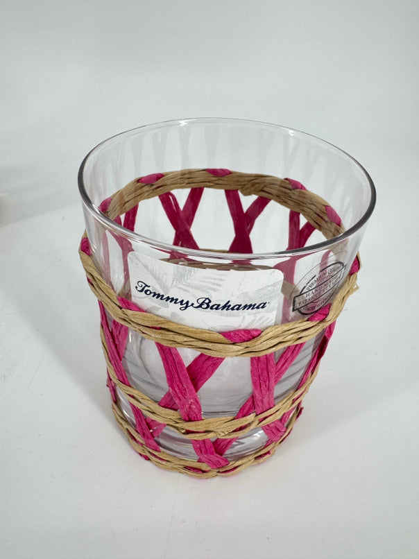 TOMMY BAHAMA Pink Raffia Lattice Set of 4 Glasses