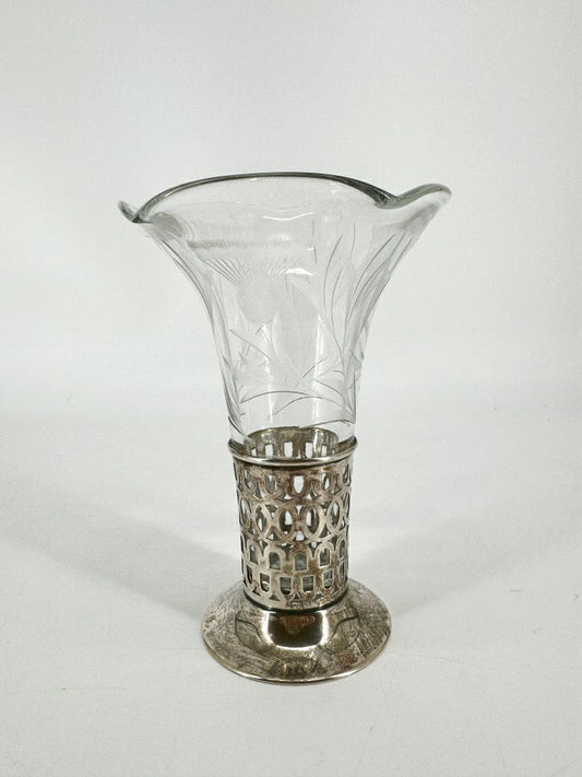 Sterling & Etched Glass Vase