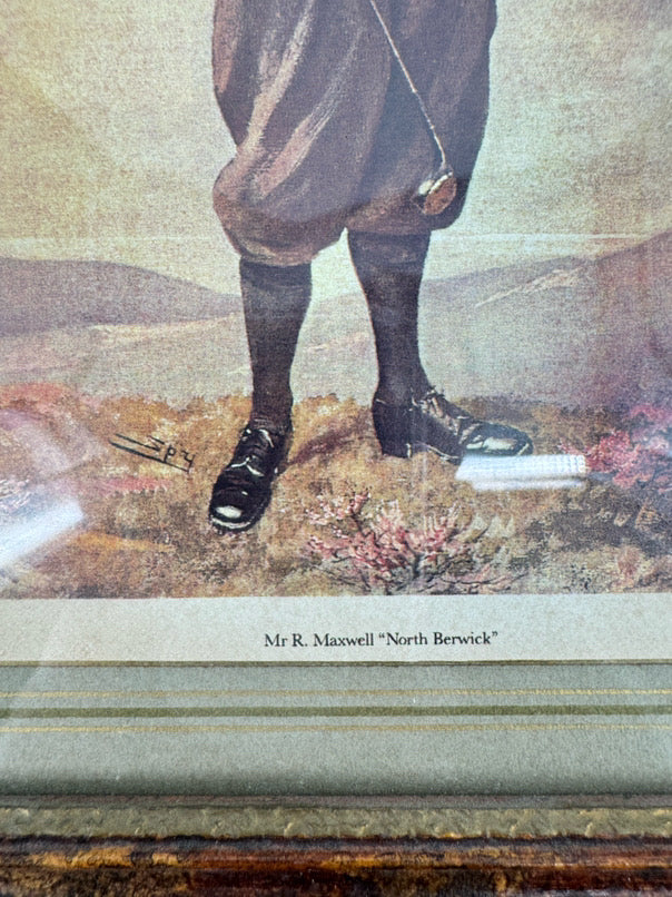 Set of 4 Framed Golfing Prints in Brown & Gold Frames