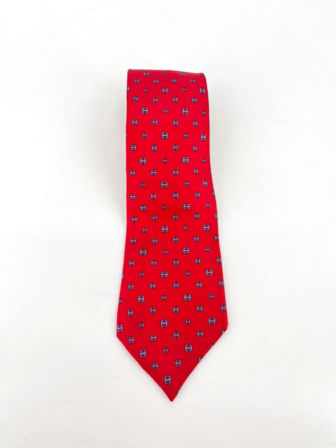 HERMES Red & Blue H Logo Tie