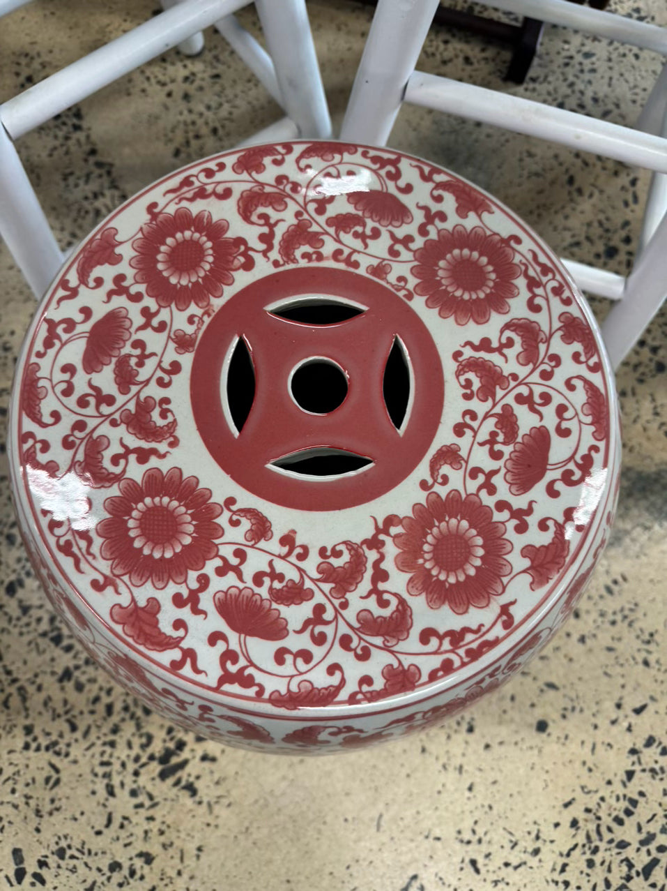 Pink & White Ceramic Garden Stool
