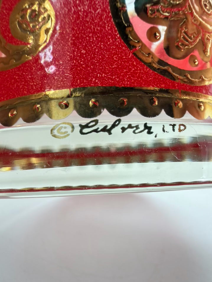 CULVER Red & Gold Glass Set Of 8 Drinking Glasses