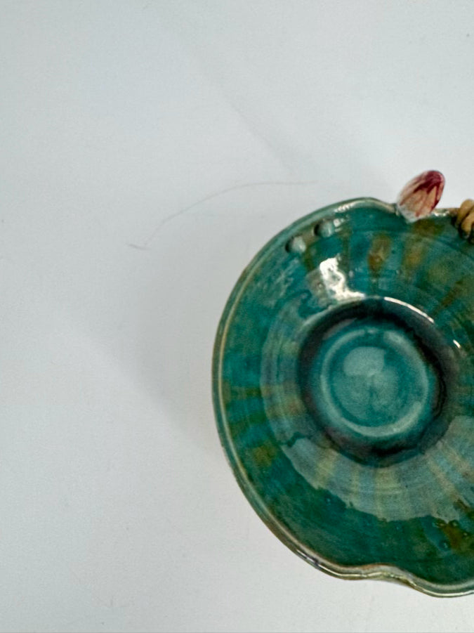 Green & Tan Pottery Frogs Small Bowl