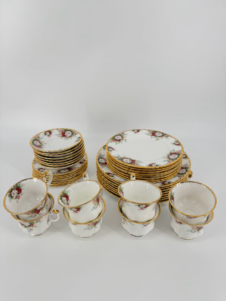ROYAL ALBERT Pink & Green Bone China "Celebration" Dinner Set for 8